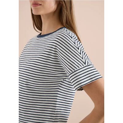 cecil T-Shirt mit Rundhals und Streifen - Blau - Damen - Size: XL XXL XS M S L cecil T-Shirt mit Rundhals und Streifen - Blau - Damen - Size: XL XXL XS M S L