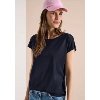 cecil T-Shirt mit Rundhals und Turn-Up-Detail - Blau - Damen - Size: S XL M XXL L 3XL XS cecil T-Shirt mit Rundhals und Turn-Up-Detail - Blau - Damen - Size: S XL M XXL L 3XL XS