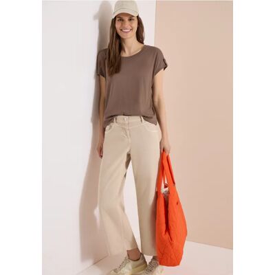 cecil T-Shirt mit Rundhals und Turn-Up-Detail - Beige - Damen - Size: L S XL XXL 3XL M XS cecil T-Shirt mit Rundhals und Turn-Up-Detail - Beige - Damen - Size: L S XL XXL 3XL M XS