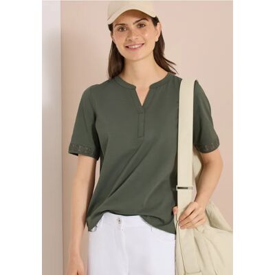 cecil T-Shirt mit Split Neck und Crochet-Tape - Grün - Damen - Size: XS L XXL XL S M cecil T-Shirt mit Split Neck und Crochet-Tape - Grün - Damen - Size: XS L XXL XL S M