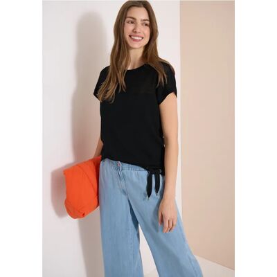 cecil T-Shirt mit Boatneck und Mesh-Einsatz - Schwarz - Damen - Size: XXL S XS XL L M cecil T-Shirt mit Boatneck und Mesh-Einsatz - Schwarz - Damen - Size: XXL S XS XL L M