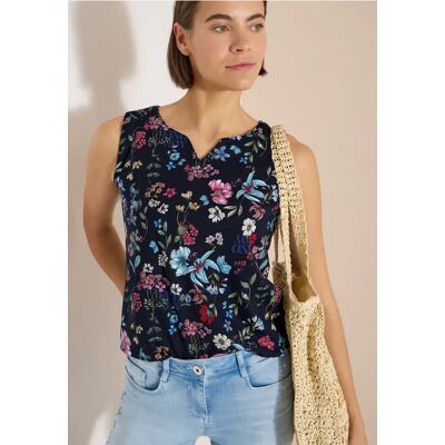 cecil Top mit Split Neck und Raffung - Blau - Damen - Size: 3XL L XL XS XXL S cecil Top mit Split Neck und Raffung - Blau - Damen - Size: 3XL L XL XS XXL S