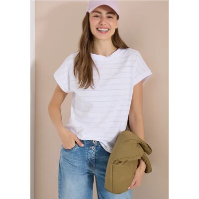cecil T-Shirt mit U-Boot-Ausschnitt und Struktur - Weiß - Damen - Size: L XXL XS XL 3XL M cecil T-Shirt mit U-Boot-Ausschnitt und Struktur - Weiß - Damen - Size: L XXL XS XL 3XL M