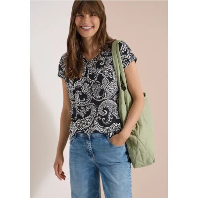 cecil T-Shirt mit V-Neck und Print - Schwarz - Damen - Size: S XL XXL M L 3XL XS cecil T-Shirt mit V-Neck und Print - Schwarz - Damen - Size: S XL XXL M L 3XL XS