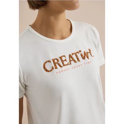 cecil T-Shirt mit Rundhals und Glitzer-Wording - Weiß - Damen - Size: XL XS S M L XXL cecil T-Shirt mit Rundhals und Glitzer-Wording - Weiß - Damen - Size: XL XS S M L XXL