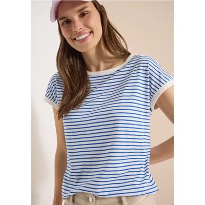 cecil T-Shirt mit Boat Neck und Streifen - Blau - Damen - Size: S L XL M XXL cecil T-Shirt mit Boat Neck und Streifen - Blau - Damen - Size: S L XL M XXL