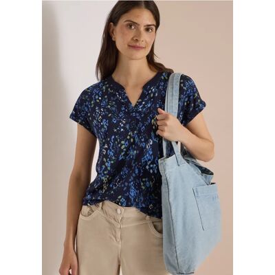 cecil T-Shirt mit Split Neck und Print - Blau - Damen - Size: XXL S XL L M cecil T-Shirt mit Split Neck und Print - Blau - Damen - Size: XXL S XL L M