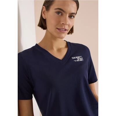 cecil T-Shirt mit V-Neck und Wording-Detail - Blau - Damen - Size: L XXL M XS S XL cecil T-Shirt mit V-Neck und Wording-Detail - Blau - Damen - Size: L XXL M XS S XL