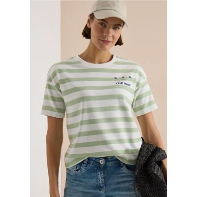 cecil Halbarm Shirt mit Streifen und Wording-Detail - Grün - Damen - Size: XL M XS XXL S L cecil Halbarm Shirt mit Streifen und Wording-Detail - Grün - Damen - Size: XL M XS XXL S L