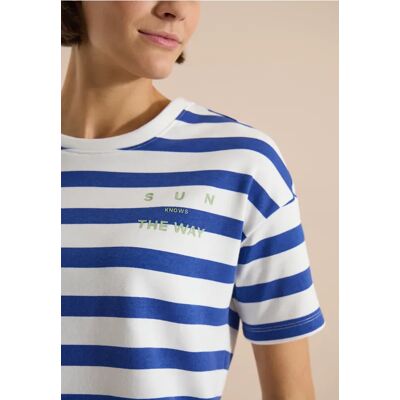 cecil Halbarm Shirt mit Streifen und Wording-Detail - Blau - Damen - Size: XXL M S XL XS L cecil Halbarm Shirt mit Streifen und Wording-Detail - Blau - Damen - Size: XXL M S XL XS L