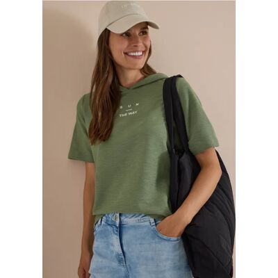 cecil Kurzarm Shirt mit Kapuze und Wording - Grün - Damen - Size: L XL M XS XXL S cecil Kurzarm Shirt mit Kapuze und Wording - Grün - Damen - Size: L XL M XS XXL S