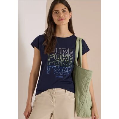cecil T-Shirt mit Boat Neck und Frontprint - Blau - Damen - Size: XXL L M S XL XS cecil T-Shirt mit Boat Neck und Frontprint - Blau - Damen - Size: XXL L M S XL XS