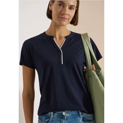 cecil T-Shirt mit Split Neck in Unifarbe - Blau - Damen - Size: XS L S M XL XXL cecil T-Shirt mit Split Neck in Unifarbe - Blau - Damen - Size: XS L S M XL XXL