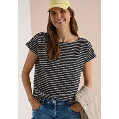 cecil T-Shirt mit Boat Neck und Struktur - Blau - Damen - Size: L XL M XXL S cecil T-Shirt mit Boat Neck und Struktur - Blau - Damen - Size: L XL M XXL S