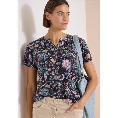 cecil T-Shirt mit Split Neck und Print - Blau - Damen - Size: 3XL XL M XXL L S cecil T-Shirt mit Split Neck und Print - Blau - Damen - Size: 3XL XL M XXL L S