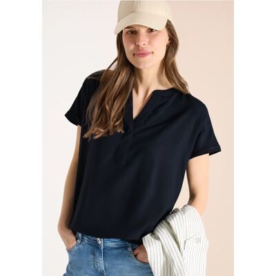 cecil Kurzarm Bluse mit Split Neck - Blau - Damen - Size: XS M S L XXL XL cecil Kurzarm Bluse mit Split Neck - Blau - Damen - Size: XS M S L XXL XL