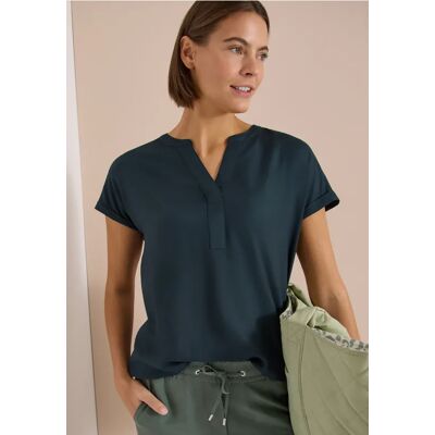 cecil Kurzarm Bluse mit Split Neck - Blau - Damen - Size: XL M XXL L S cecil Kurzarm Bluse mit Split Neck - Blau - Damen - Size: XL M XXL L S