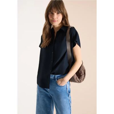 cecil Basic Bluse mit Hemdkragen in Unifarbe - Blau - Damen - Size: XL S XXL XS L M cecil Basic Bluse mit Hemdkragen in Unifarbe - Blau - Damen - Size: XL S XXL XS L M
