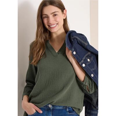 cecil 3/4-Arm Bluse in Musselin-Qualität - Grün - Damen - Size: S M XXL XL L cecil 3/4-Arm Bluse in Musselin-Qualität - Grün - Damen - Size: S M XXL XL L