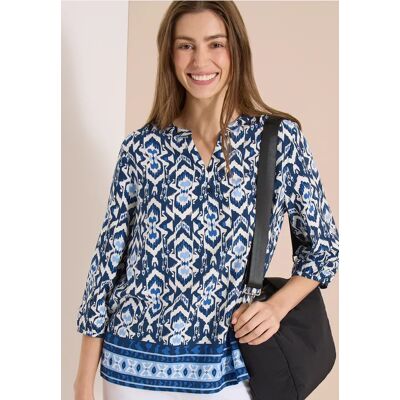 cecil 3/4-Arm Bluse mit grafischem Muster - Blau - Damen - Size: M XXL 3XL XL XS L S cecil 3/4-Arm Bluse mit grafischem Muster - Blau - Damen - Size: M XXL 3XL XL XS L S