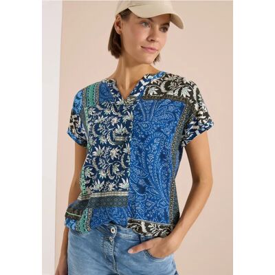 cecil Kurzarm Bluse mit Patchwork-Print - Blau - Damen - Size: XXL XL L S M cecil Kurzarm Bluse mit Patchwork-Print - Blau - Damen - Size: XXL XL L S M