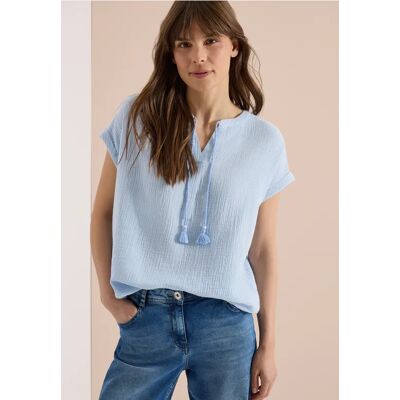cecil Bluse mit Split Neck aus Musselinstoff - Blau - Damen - Size: XL XXL L XS cecil Bluse mit Split Neck aus Musselinstoff - Blau - Damen - Size: XL XXL L XS