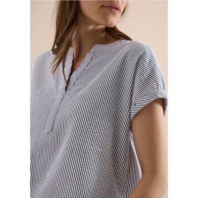 cecil Bluse mit Split Neck in Seersuckerqualität - Blau - Damen - Size: S M XL XS L XXL cecil Bluse mit Split Neck in Seersuckerqualität - Blau - Damen - Size: S M XL XS L XXL