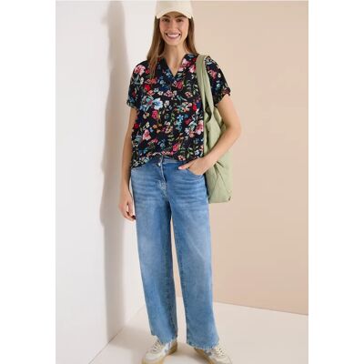 cecil Bluse mit Split Neck und floralem Muster - Blau - Damen - Size: XL 3XL XXL S L M cecil Bluse mit Split Neck und floralem Muster - Blau - Damen - Size: XL 3XL XXL S L M