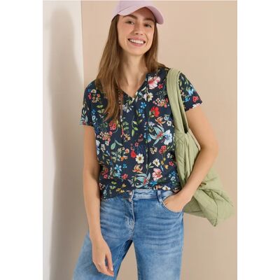 cecil Kurzarm Bluse mit Strukturmix und Print - Blau - Damen - Size: XXL 3XL XS S XL L M cecil Kurzarm Bluse mit Strukturmix und Print - Blau - Damen - Size: XXL 3XL XS S XL L M