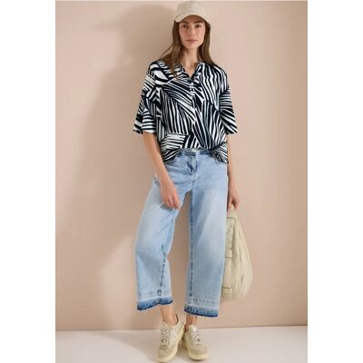cecil Kurzarm Bluse mit Split Neck und Print - Blau - Damen - Size: L S XL XS M XXL cecil Kurzarm Bluse mit Split Neck und Print - Blau - Damen - Size: L S XL XS M XXL