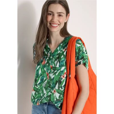 cecil Kurzarm Blusenshirt mit Split Neck - Grün - Damen - Size: 3XL M L XXL XL XS S cecil Kurzarm Blusenshirt mit Split Neck - Grün - Damen - Size: 3XL M L XXL XL XS S
