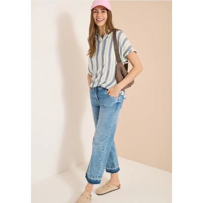 cecil Kurzarm Bluse mit Split Neck und Streifen - Weiß - Damen - Size: L XL XS XXL 3XL M S cecil Kurzarm Bluse mit Split Neck und Streifen - Weiß - Damen - Size: L XL XS XXL 3XL M S