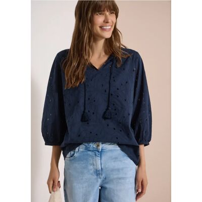 cecil 3/4-Arm Bluse mit Shiffleymuster - Blau - Damen - Size: S XS L XL XXL M cecil 3/4-Arm Bluse mit Shiffleymuster - Blau - Damen - Size: S XS L XL XXL M