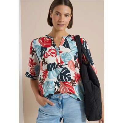 cecil Kurzarm Bluse mit Split Neck - Weiß - Damen - Size: XS S M L XL XXL cecil Kurzarm Bluse mit Split Neck - Weiß - Damen - Size: XS S M L XL XXL