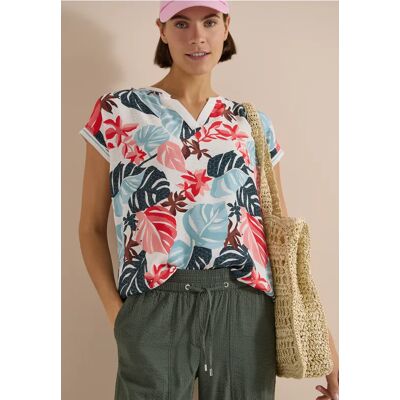 cecil Bluse mit Split Neck und Printmix - Weiß - Damen - Size: XS XL XXL L M S cecil Bluse mit Split Neck und Printmix - Weiß - Damen - Size: XS XL XXL L M S