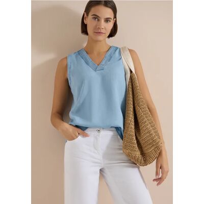 cecil Blusentop im Denim-Look mit V-Neck - Blau - Damen - Size: M L XXL S XL cecil Blusentop im Denim-Look mit V-Neck - Blau - Damen - Size: M L XXL S XL