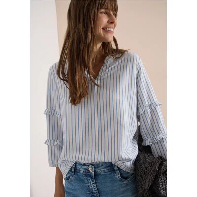 cecil 3/4-Arm mit Split Neck und Rüschen - Blau - Damen - Size: XXL M XL 3XL S L cecil 3/4-Arm mit Split Neck und Rüschen - Blau - Damen - Size: XXL M XL 3XL S L