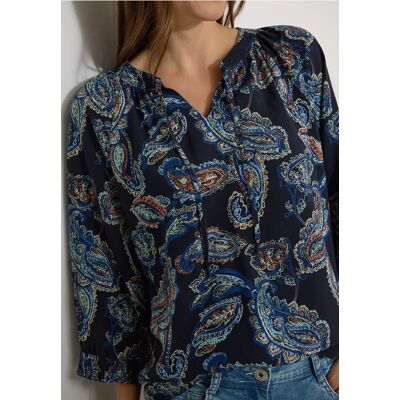 cecil 3/4-Arm Tunika mit Split Neck und Print - Blau - Damen - Size: L 3XL XS XXL M S XL cecil 3/4-Arm Tunika mit Split Neck und Print - Blau - Damen - Size: L 3XL XS XXL M S XL