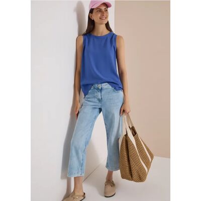 cecil Blusentop mit Rundhals und Rippdetails - Blau - Damen - Size: M XS L XXL XL S cecil Blusentop mit Rundhals und Rippdetails - Blau - Damen - Size: M XS L XXL XL S