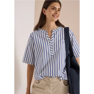cecil Halbarm Bluse mit Split Neck und Streifen - Blau - Damen - Size: XS L 3XL S XXL M XL cecil Halbarm Bluse mit Split Neck und Streifen - Blau - Damen - Size: XS L 3XL S XXL M XL