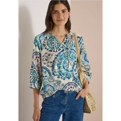 cecil 3/4-Arm Bluse mit Split Neck und Print - Weiß - Damen - Size: 3XL XXL L XL XS S M cecil 3/4-Arm Bluse mit Split Neck und Print - Weiß - Damen - Size: 3XL XXL L XL XS S M