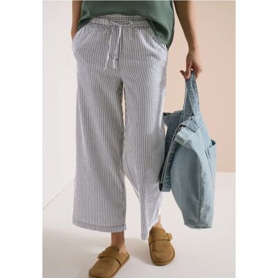 cecil 7/8 Wide Leg Hose in Seersuckerqualität - Blau - Damen - Size: M L XXL XL cecil 7/8 Wide Leg Hose in Seersuckerqualität - Blau - Damen - Size: M L XXL XL