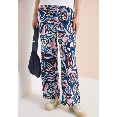 cecil High Waist Wide Leg Hose mit Print - Blau - Damen - Size: XXL M XS S L XL cecil High Waist Wide Leg Hose mit Print - Blau - Damen - Size: XXL M XS S L XL