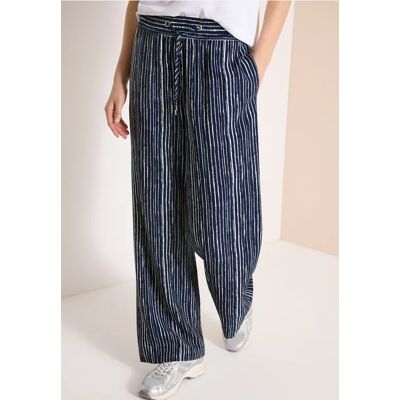 cecil Wide Leg Hose im Loose Fit mit Streifen - Blau - Damen - Size: M XS S XXXL XL L XXL cecil Wide Leg Hose im Loose Fit mit Streifen - Blau - Damen - Size: M XS S XXXL XL L XXL