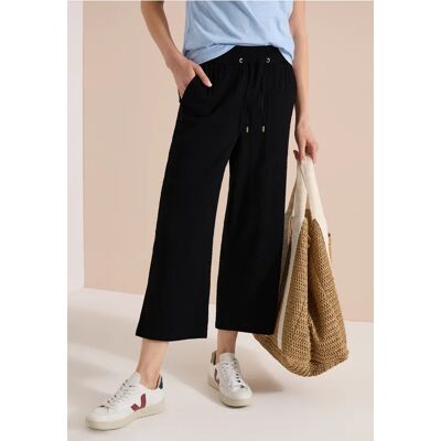 cecil 3/4 Wide Leg Hose in Seersucker Qualität - Schwarz - Damen - Size: M S XS L XXL XL cecil 3/4 Wide Leg Hose in Seersucker Qualität - Schwarz - Damen - Size: M S XS L XXL XL
