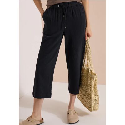 cecil 3/4 Wide Leg Hose in Musselin-Qualität - Schwarz - Damen - Size: M S XXL XS L XL cecil 3/4 Wide Leg Hose in Musselin-Qualität - Schwarz - Damen - Size: M S XXL XS L XL