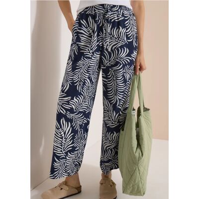 cecil Wide Leg Hose mit Print und Gallonstreifen - Blau - Damen - Size: XS XXL XL S L M cecil Wide Leg Hose mit Print und Gallonstreifen - Blau - Damen - Size: XS XXL XL S L M