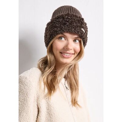 Street One Strick Beanie mit Teddydetails - Braun - Damen Street One Strick Beanie mit Teddydetails - Braun - Damen