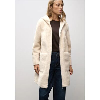 Street One Fake Fur Mantel mit Kapuze - Beige - Damen Street One Fake Fur Mantel mit Kapuze - Beige - Damen