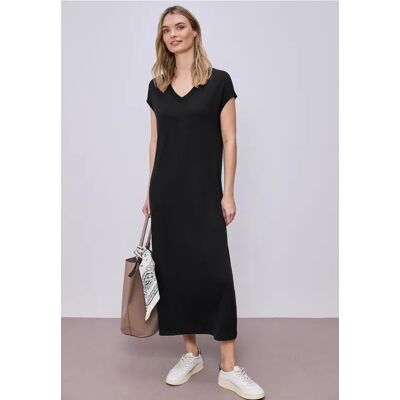 Street One Midi-Kleid mit V-Neck im Strick-Look - Schwarz - Damen Street One Midi-Kleid mit V-Neck im Strick-Look - Schwarz - Damen